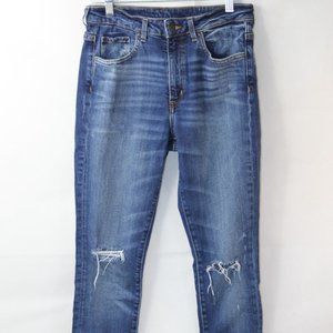 H&M &DENIM SKINNY HIGH WAIST DENIM JEANS SZ 28 DISTRESSED WOMENS RAW HEM COTTON